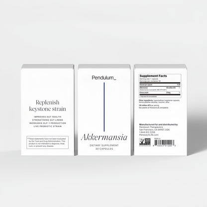 Pendulum Akkermansia Probiotic with Prebiotic Fiber - Increases GLP-1 Production, Delayed Release, Third-Party Tested, 100M AFU Live Strain for Gut Health for Men & Women (30 Capsules, 1-Pack)