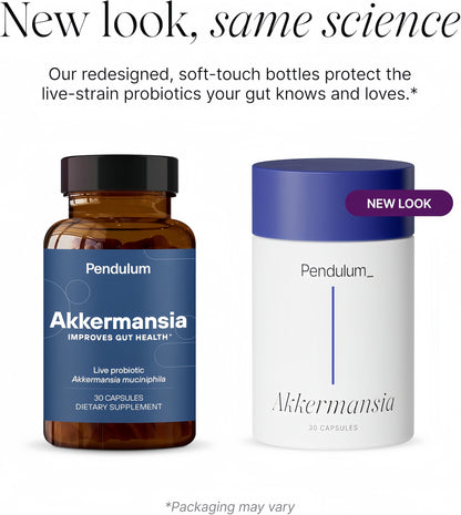Pendulum Akkermansia Probiotic with Prebiotic Fiber - Increases GLP-1 Production, Delayed Release, Third-Party Tested, 100M AFU Live Strain for Gut Health for Men & Women (30 Capsules, 1-Pack)