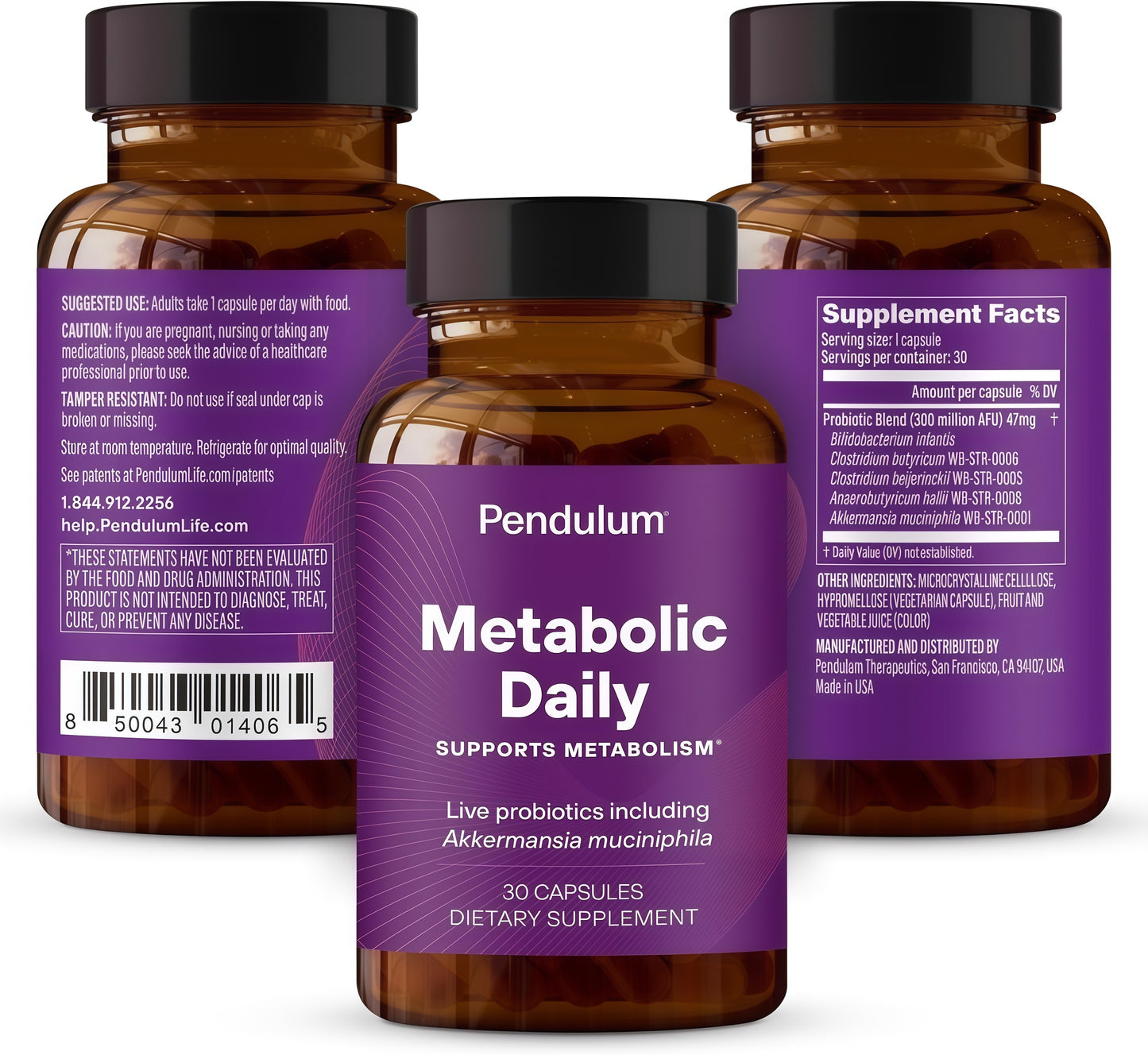 Pendulum Metabolic Daily - Multi-Strain Probiotic with Akkermansia muciniphila to Support Metabolism and Sustain Energy Levels - for Women and Men - 30 Capsules (1 Pack)